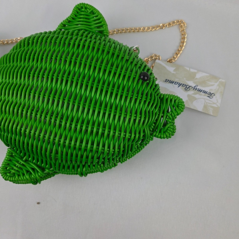Tommy Bahama Viral Green Fish Woven Straw Novelty Bag Tropical Summer NWT - Picture 2 of 6